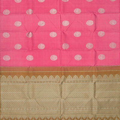 Dark Peach Handloom Kanchipuram Silk Saree With Horse Buttas-Dark Peach