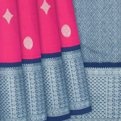 Dark Peach Handloom Korvai Kanchipuram Silk Saree With Chakaram Motifs-Dark Peach