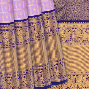 Lavender Handloom Kanchipuram Korvai Silk Saree With Zari Checks-Lavander