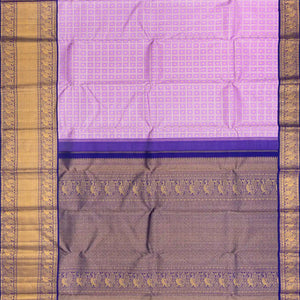 Lavender Handloom Kanchipuram Korvai Silk Saree With Zari Checks-Lavander