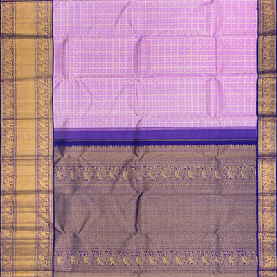 Lavender Handloom Kanchipuram Korvai Silk Saree With Zari Checks-Lavander