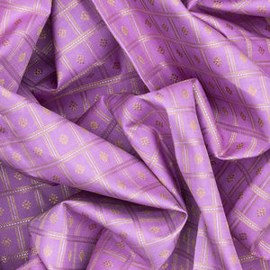 Lavender Handloom Kanchipuram Korvai Silk Saree With Zari Checks-Lavander