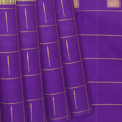 Pista Green Handloom Kanchipuram Korvai Silk Saree With Checks-Pista Green