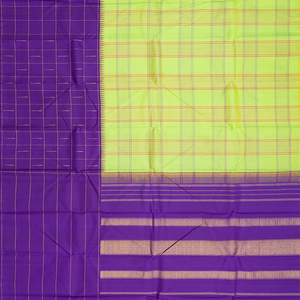 Pista Green Handloom Kanchipuram Korvai Silk Saree With Checks-Pista Green