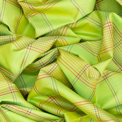 Pista Green Handloom Kanchipuram Korvai Silk Saree With Checks-Pista Green