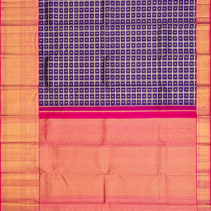 Blue Handloom Kanchipuram Korvai Silk Saree With Zari Checks-Blue