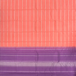Peach Handloom Kanchipuram Silk Saree With Zari Stripes-Peach