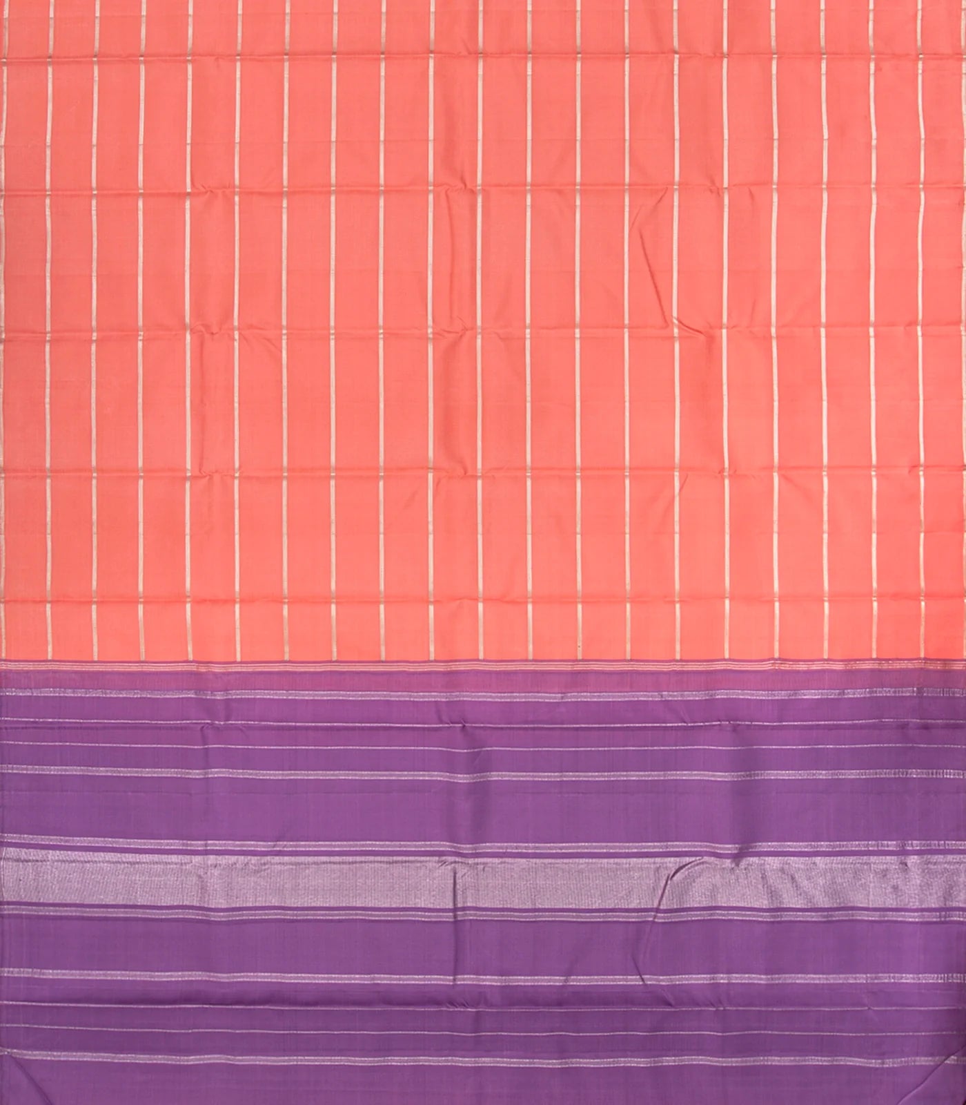 Peach Handloom Kanchipuram Silk Saree With Zari Stripes-Peach