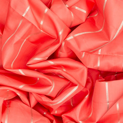 Peach Handloom Kanchipuram Silk Saree With Zari Stripes-Peach