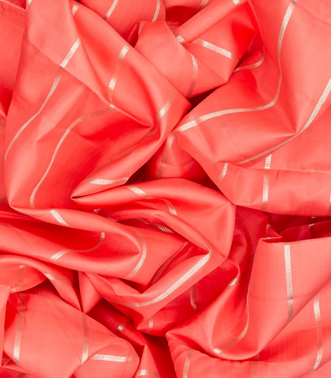 Peach Handloom Kanchipuram Silk Saree With Zari Stripes-Peach