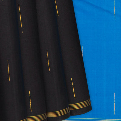 Black Handloom Kanchipuram Silk Saree With Buttas-Black