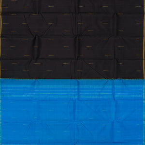 Black Handloom Kanchipuram Silk Saree With Buttas-Black