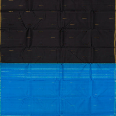 Black Handloom Kanchipuram Silk Saree With Buttas-Black