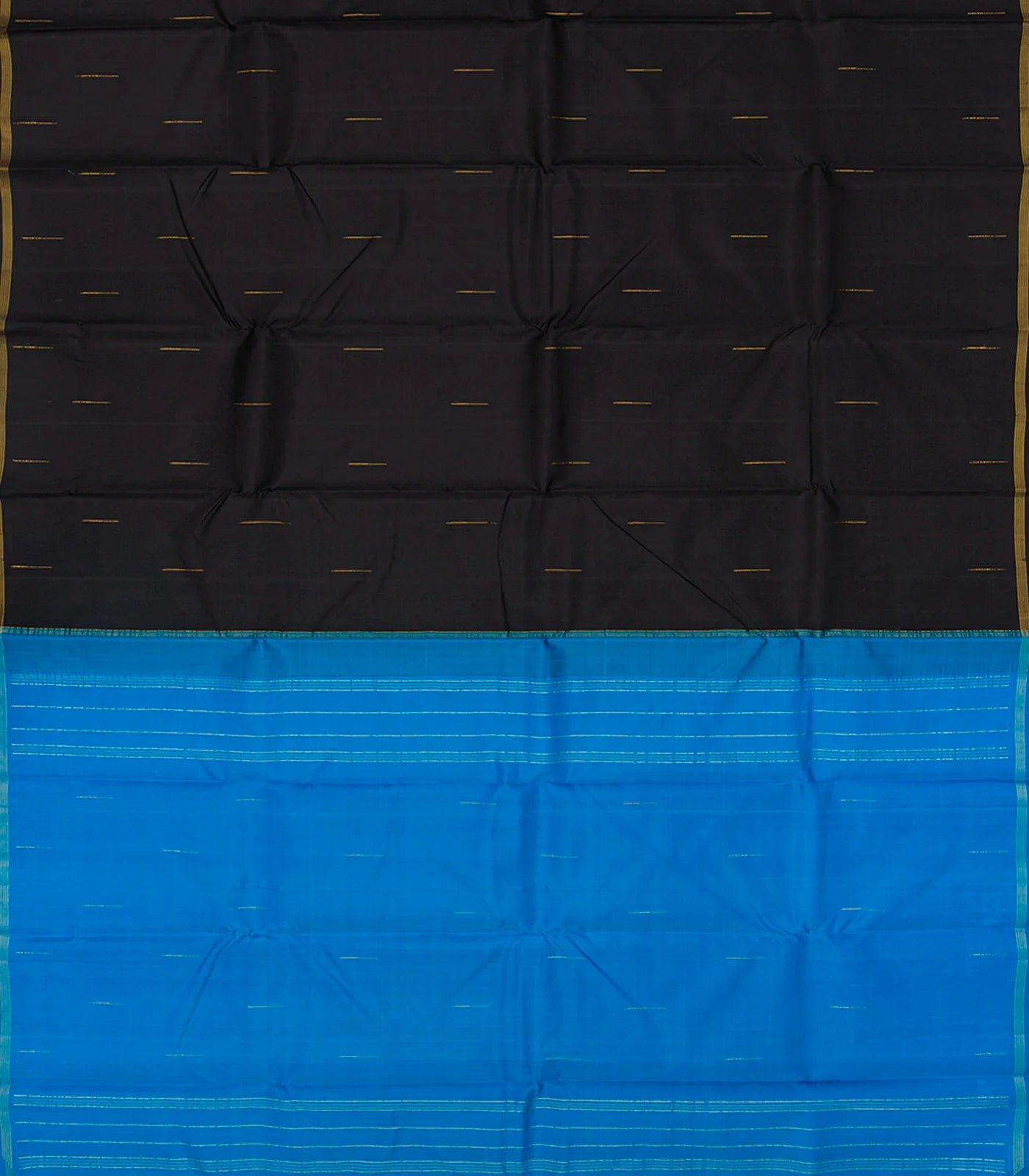 Black Handloom Kanchipuram Silk Saree With Buttas-Black