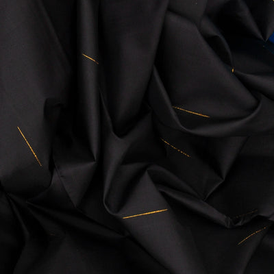 Black Handloom Kanchipuram Silk Saree With Buttas-Black