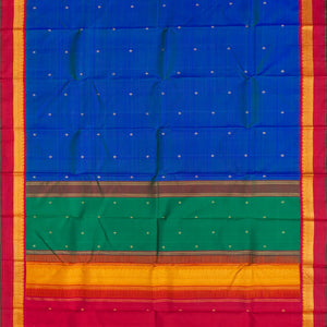 Blue Handloom Kanchipuram Silk Saree With Buttas-Blue