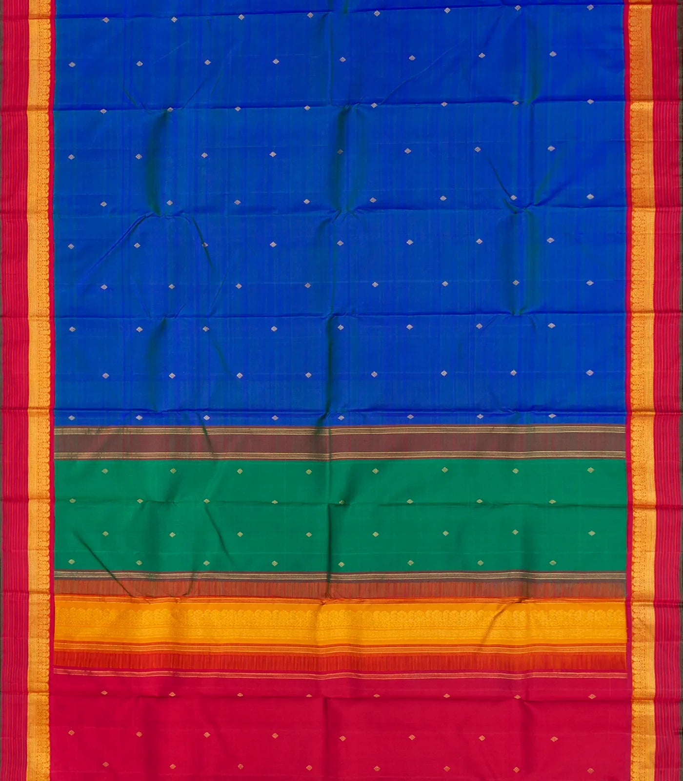 Blue Handloom Kanchipuram Silk Saree With Buttas-Blue