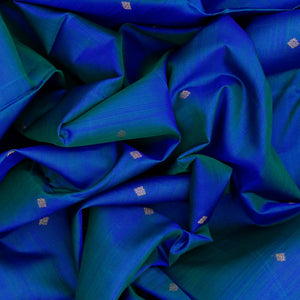 Blue Handloom Kanchipuram Silk Saree With Buttas-Blue