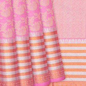 Dusty Pink Handloom Kanchipuram Silk Saree With Floral Vine Motifs-Dusty Pink