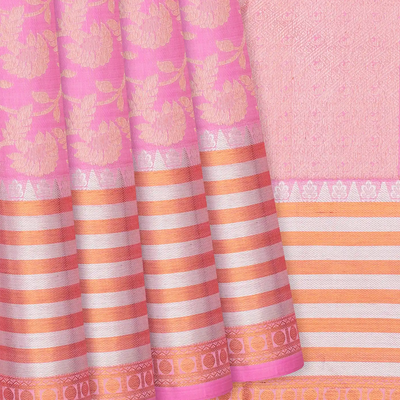 Dusty Pink Handloom Kanchipuram Silk Saree With Floral Vine Motifs-Dusty Pink