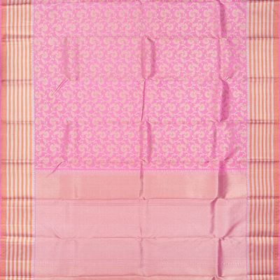 Dusty Pink Handloom Kanchipuram Silk Saree With Floral Vine Motifs-Dusty Pink