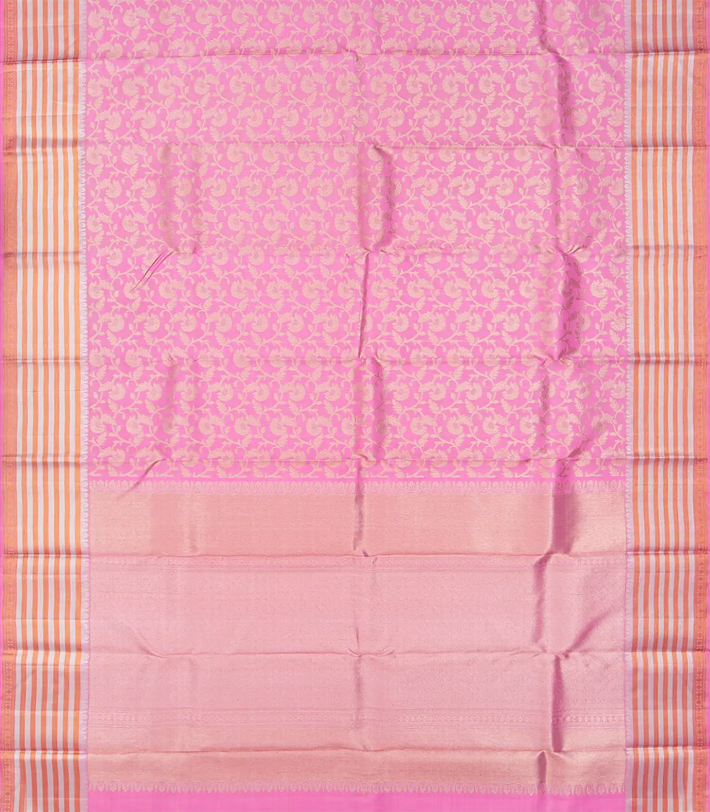 Dusty Pink Handloom Kanchipuram Silk Saree With Floral Vine Motifs-Dusty Pink