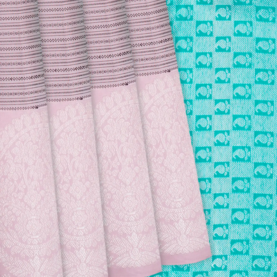 Dusty Pink Handloom Kanchipuram Silk Saree With Stripes-Dusty Pink