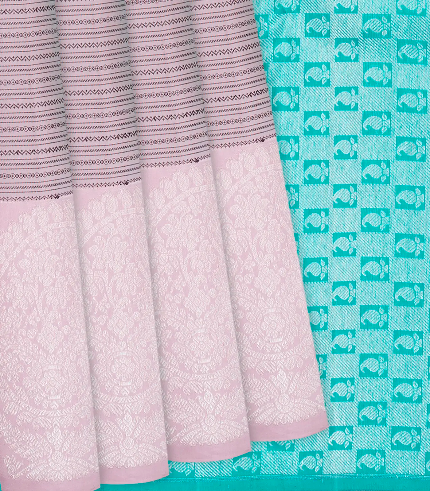 Dusty Pink Handloom Kanchipuram Silk Saree With Stripes-Dusty Pink