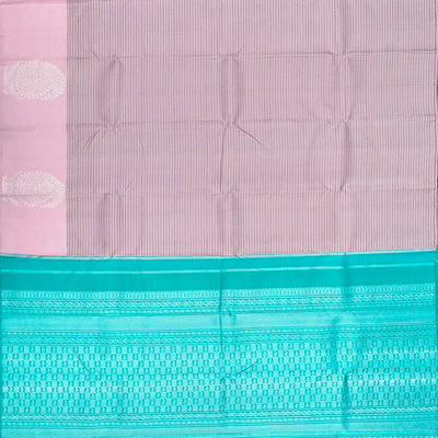 Dusty Pink Handloom Kanchipuram Silk Saree With Stripes-Dusty Pink