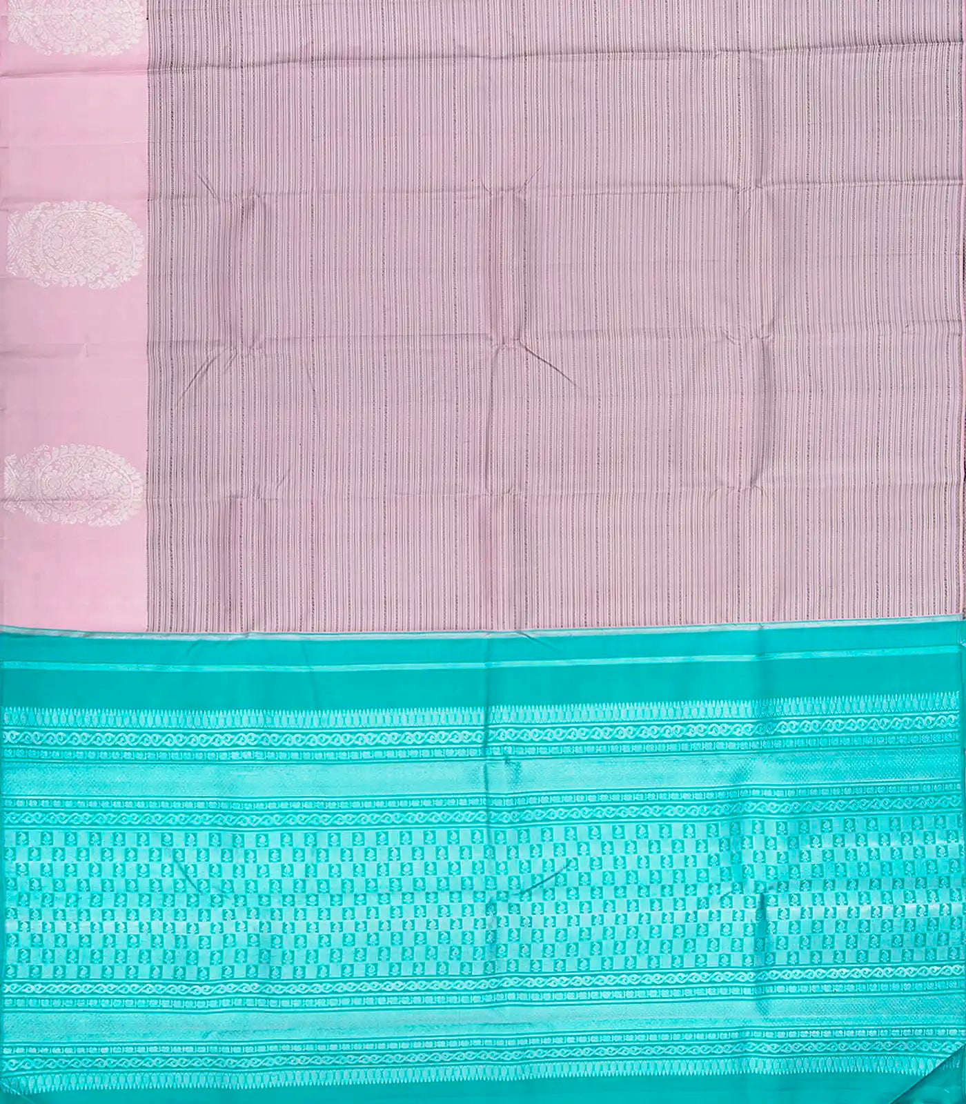 Dusty Pink Handloom Kanchipuram Silk Saree With Stripes-Dusty Pink