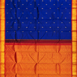 Blue Handloom Kanchipuram Korvai Silk Saree With Flower Buttas-Blue