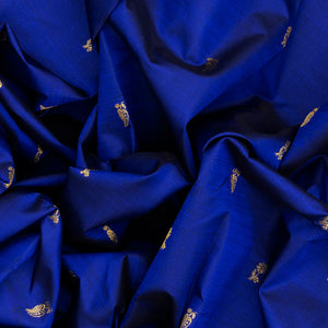 Blue Handloom Kanchipuram Korvai Silk Saree With Flower Buttas-Blue