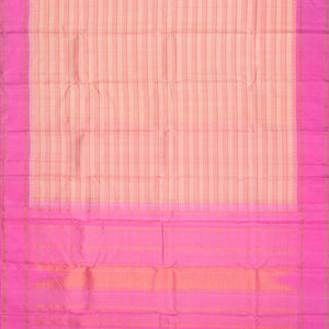 Light Peach Handloom Kanchipuram Korvai Silk Saree With Checks-Light Peach