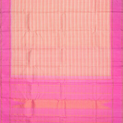 Light Peach Handloom Kanchipuram Korvai Silk Saree With Checks-Light Peach