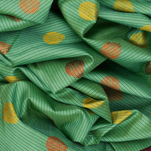 Pista Green Handloom Kanchipuram Korvai Silk Saree With Checks-Pista Green