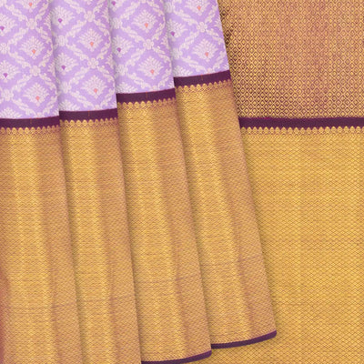 Lavender Handloom Kanchipuram Korvai Silk Saree With Floral Motifs-Lavander