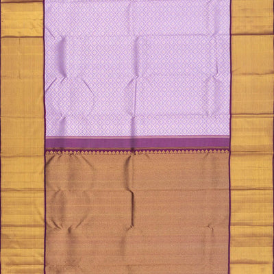 Lavender Handloom Kanchipuram Korvai Silk Saree With Floral Motifs-Lavander