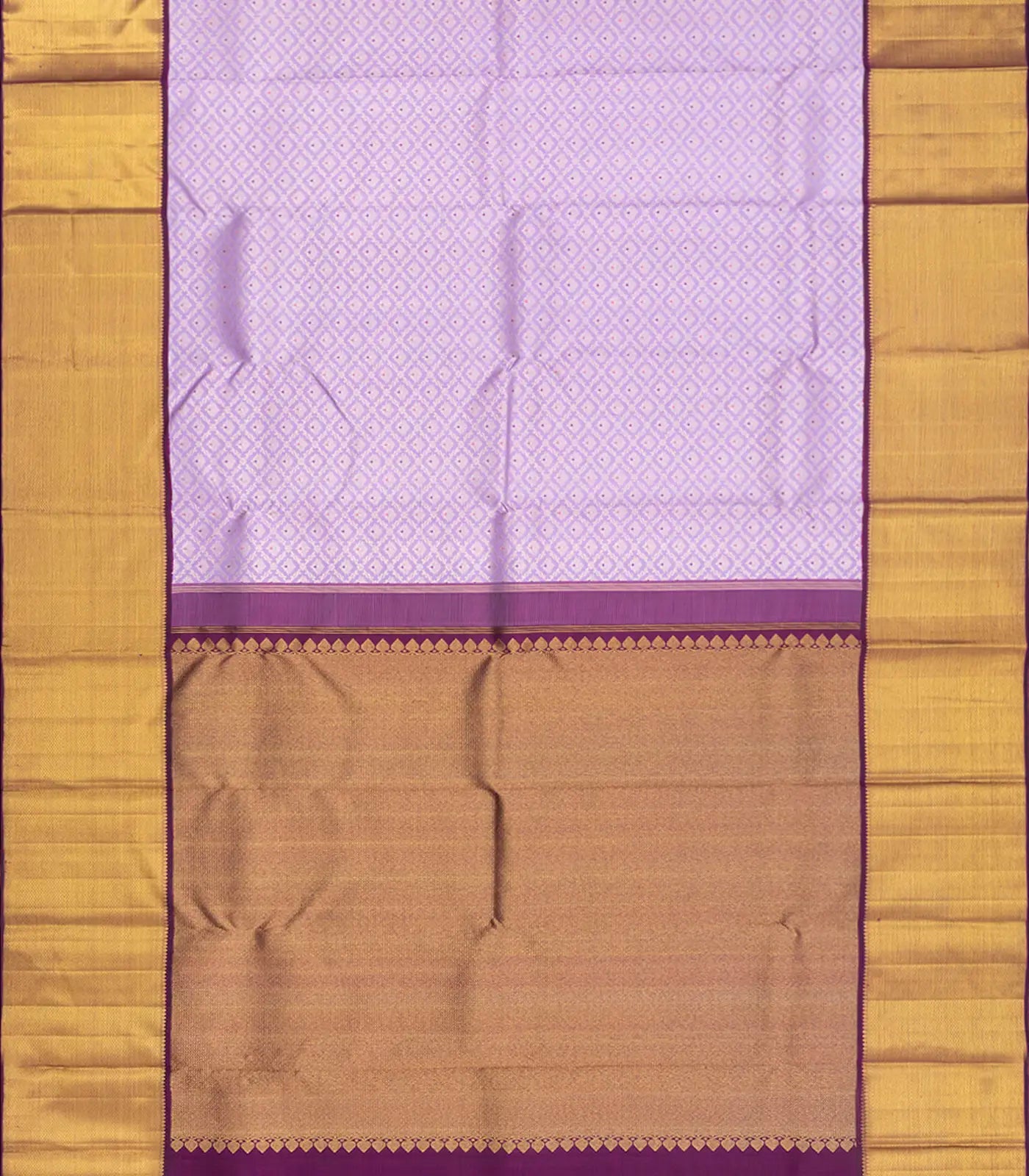 Lavender Handloom Kanchipuram Korvai Silk Saree With Floral Motifs-Lavander