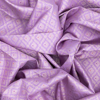 Lavender Handloom Kanchipuram Korvai Silk Saree With Floral Motifs-Lavander