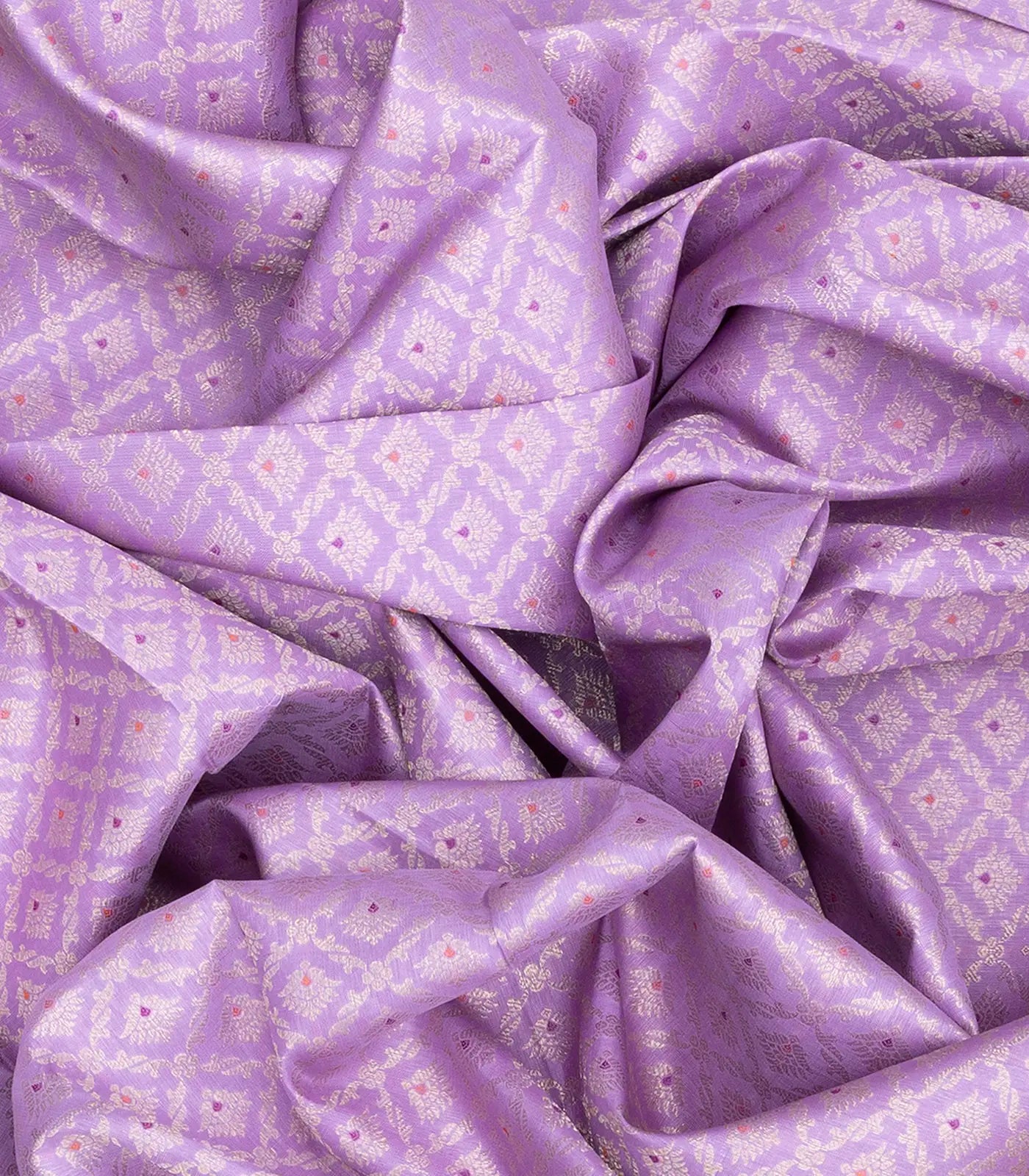 Lavender Handloom Kanchipuram Korvai Silk Saree With Floral Motifs-Lavander