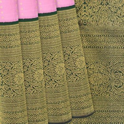 Baby Pink Handloom Kanchipuram Korvai Silk Saree With Green Border-Baby Pink