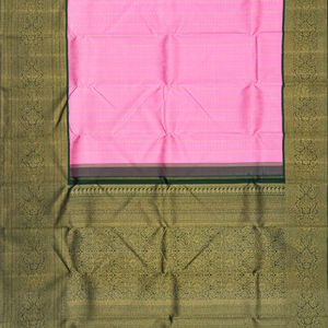 Baby Pink Handloom Kanchipuram Korvai Silk Saree With Green Border-Baby Pink