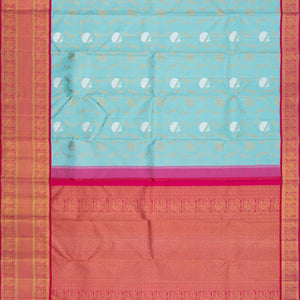 Turquoise Handloom Kanchipuram Korvai Silk Saree With Floral Zari Motifs  -Turquoise