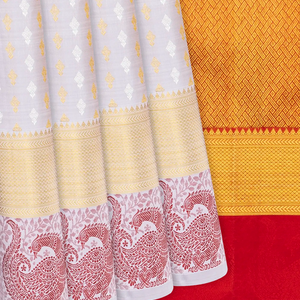 Grey Handloom Kanchipuram Silk Saree  With Floral Motifs-Grey