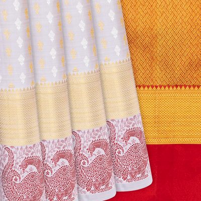 Grey Handloom Kanchipuram Silk Saree  With Floral Motifs-Grey