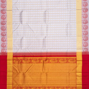 Grey Handloom Kanchipuram Silk Saree  With Floral Motifs-Grey