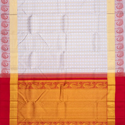 Grey Handloom Kanchipuram Silk Saree  With Floral Motifs-Grey