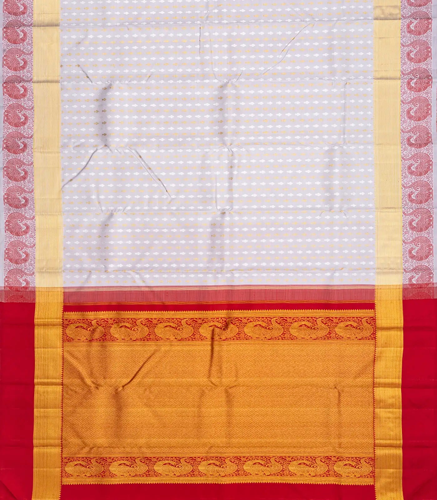 Grey Handloom Kanchipuram Silk Saree  With Floral Motifs-Grey