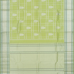 Pista Green Handloom Kanchipuram Silk Saree  With Gandaberunda Motifs-Pista Green