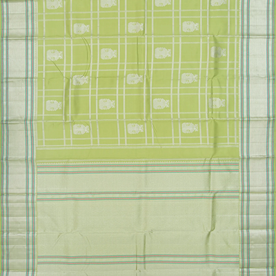 Pista Green Handloom Kanchipuram Silk Saree  With Gandaberunda Motifs-Pista Green